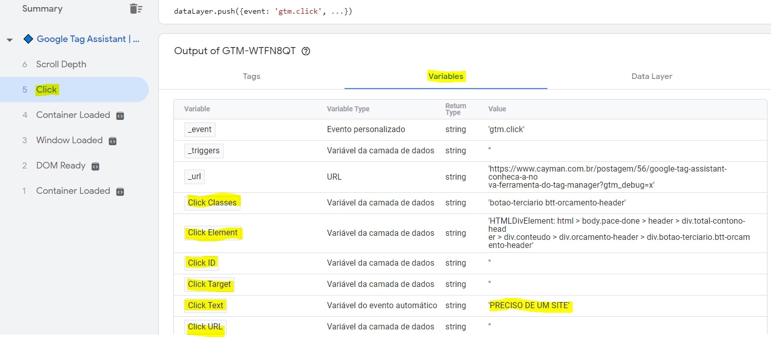 tag assistant click